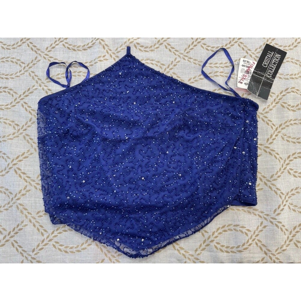 Cristall Collection Blue Beaded Sequin Evening Top Missing tie NWT Size 14 VTG